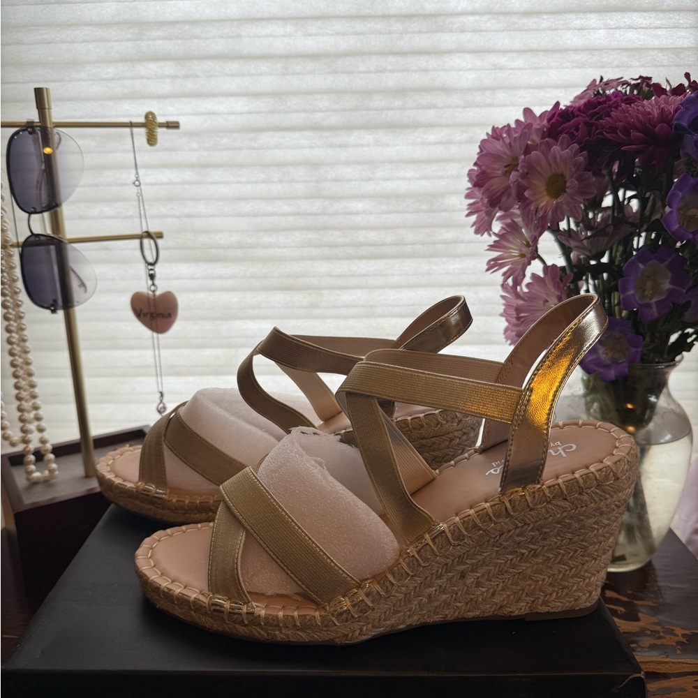 Charles David Gold Wedge Sandals
